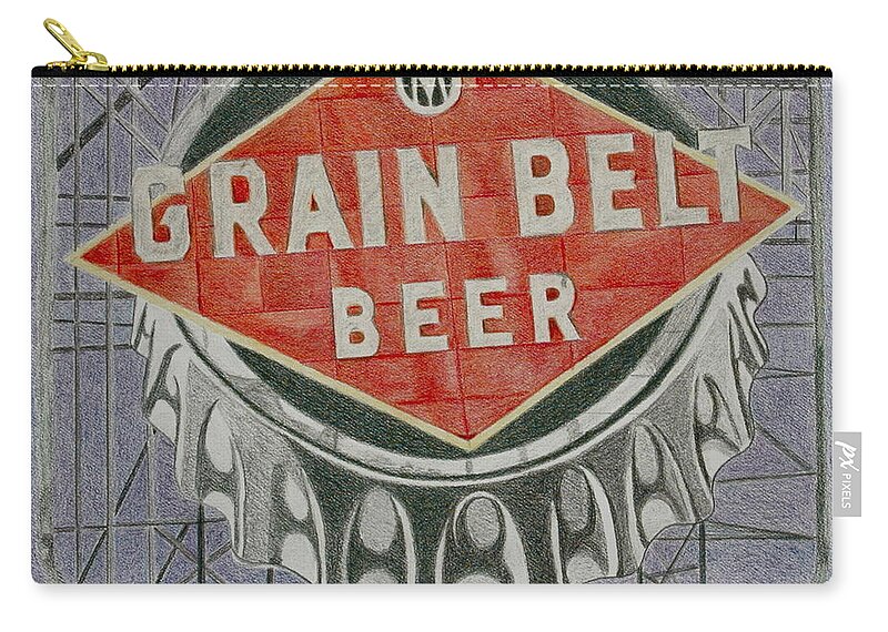 Sign Zip Pouch featuring the drawing Grain Belt Beer by Glenda Zuckerman