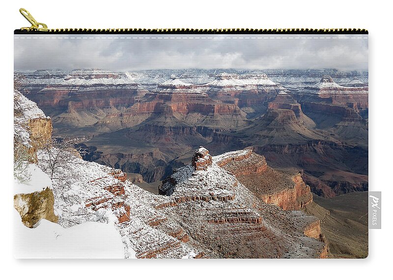 Snow Zip Pouch featuring the photograph Grand Canyon Snow by Laurel Powell