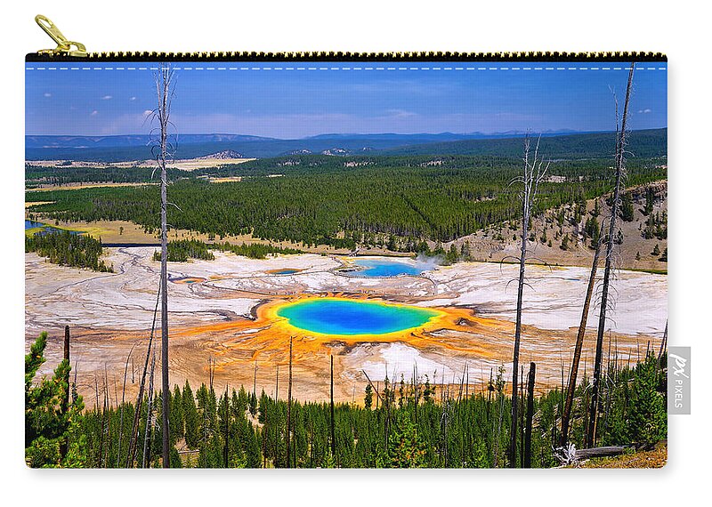 Grand Prismatic Spring Zip Pouch featuring the photograph Grand Prismatic Spring 2013 by Greg Norrell