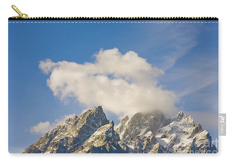 00431126 Zip Pouch featuring the photograph Grand Teton Peak And Cumulus Clouds by Yva Momatiuk and John Eastcott