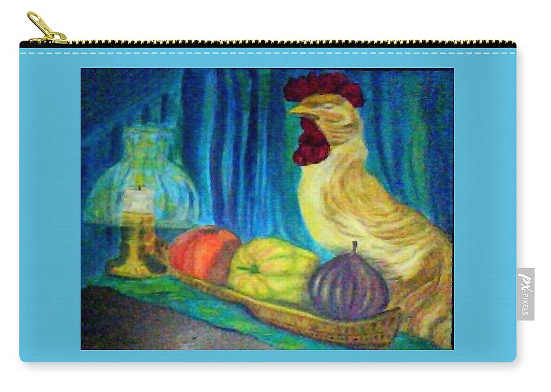 Rooster Zip Pouch featuring the painting Grandma's Rooster Greeting Card by Suzanne Berthier