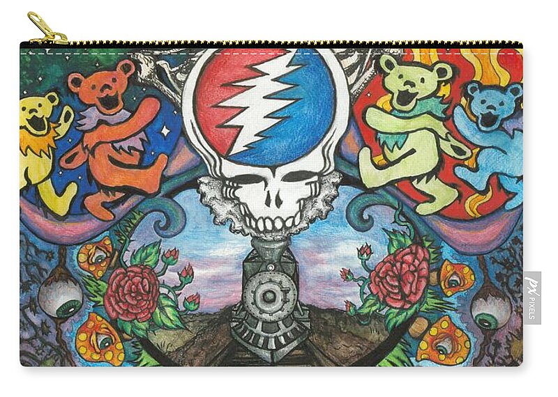 Rock Zip Pouch featuring the drawing Grateful Dead Poster by Amanda Paul