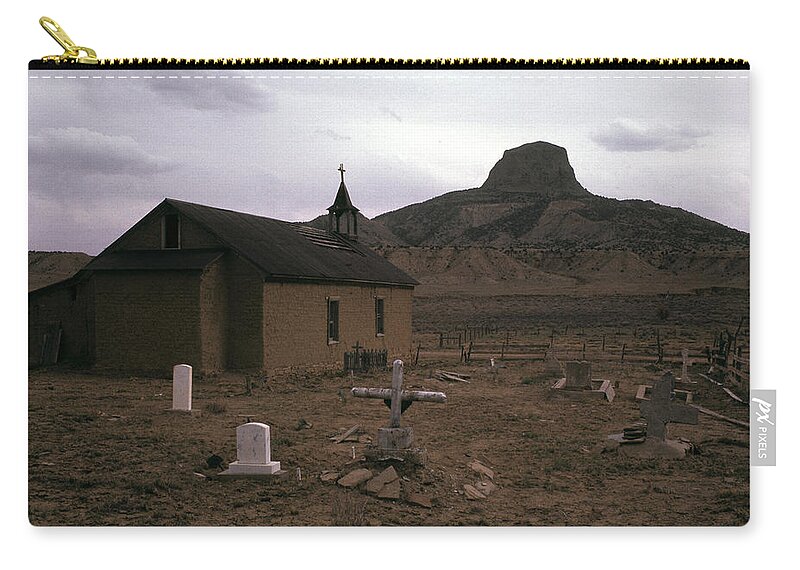 Graveyard Church Cabezon Peak Ghost Town Cabezon New Mexico 1971 Zip Pouch featuring the photograph Graveyard church Cabezon Peak ghost town Cabezon New Mexico 1971 by David Lee Guss