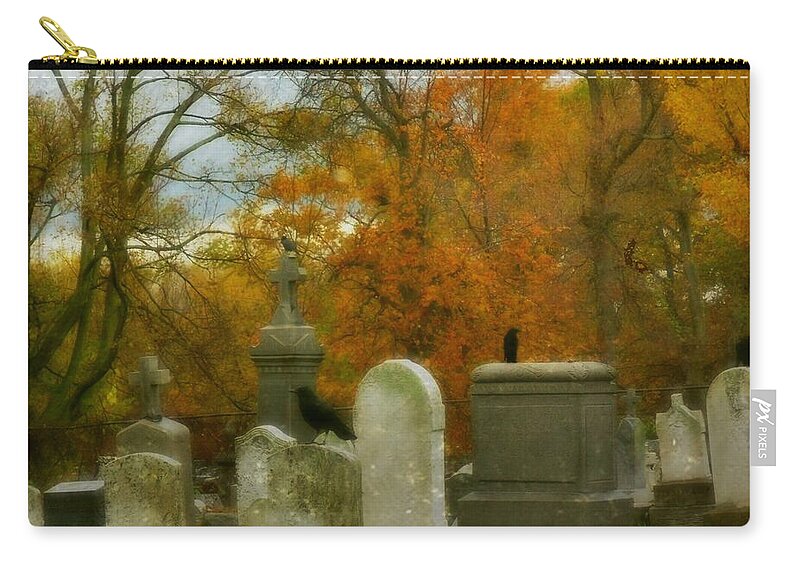 Crows Zip Pouch featuring the photograph Graveyard In Fall by Gothicrow Images