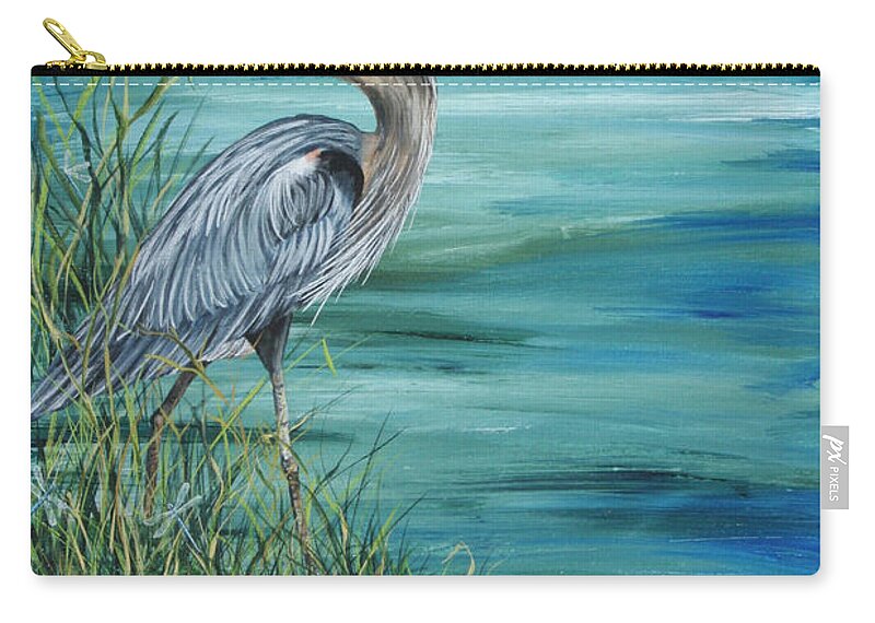 Botanical Zip Pouch featuring the painting Great Blue Heron 2 by Jean Plout