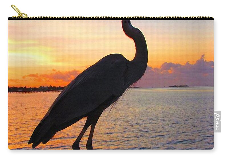 Fisherman Landing Park Zip Pouch featuring the photograph Great Blue Heron at Sunset by Carol Montoya