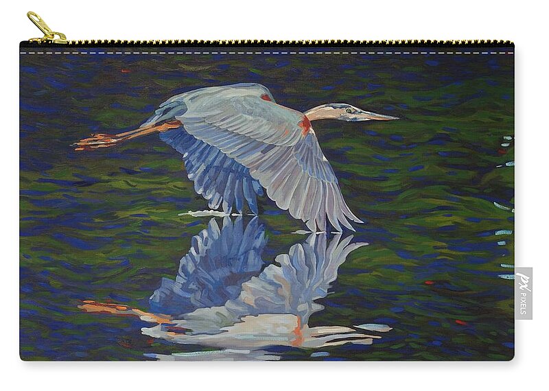 Chadwick Zip Pouch featuring the painting Great Blue Reflections by Phil Chadwick