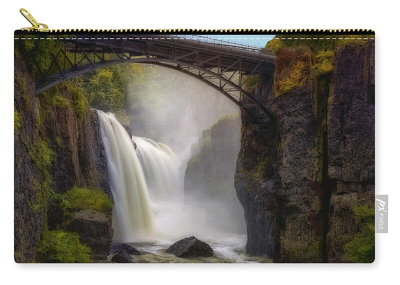 Paterson Great Falls National Historical Park Zip Pouch featuring the photograph Great Falls Mist by Susan Candelario