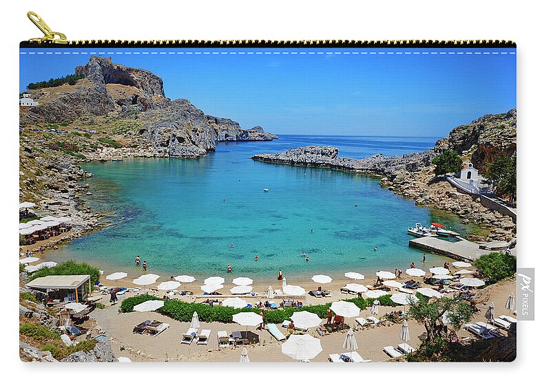 Scenics Zip Pouch featuring the photograph Greece, Dodecanese, Rhodes, Lindos, St by Tuul & Bruno Morandi