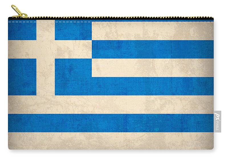 Greece Greek Athen Hellenic Ruins Acropolis Flag Vintage Distressed Finish Carry-all Pouch featuring the mixed media Greece Flag Vintage Distressed Finish by Design Turnpike