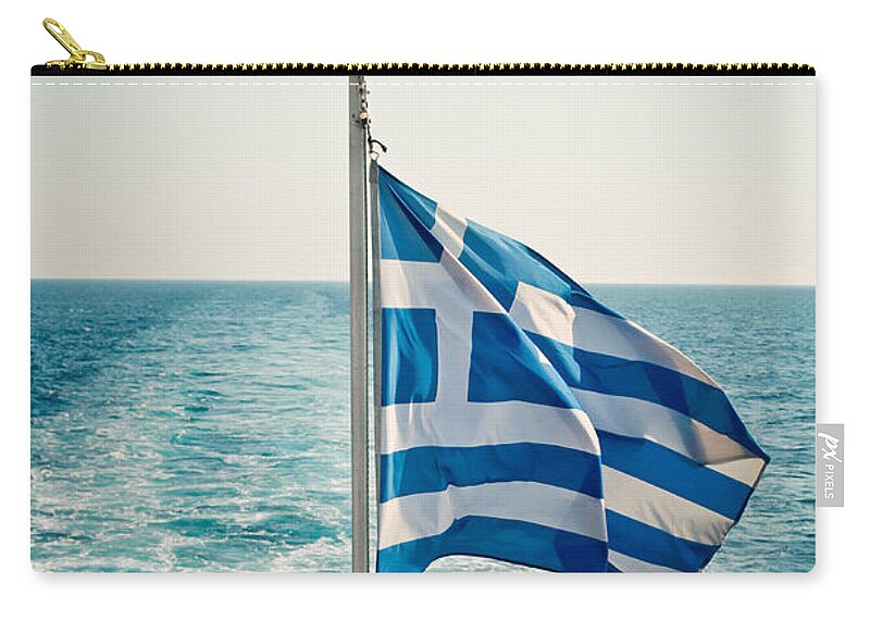 Aegean Zip Pouch featuring the photograph Greek flag by Tom Gowanlock