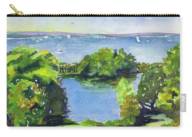 Landscape Zip Pouch featuring the painting Green and Blue Caumsett by Susan Herbst