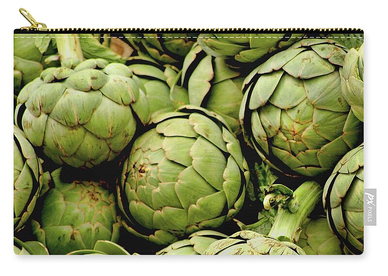 Artichoke Zip Pouch featuring the photograph Green Artichokes by Art Block Collections