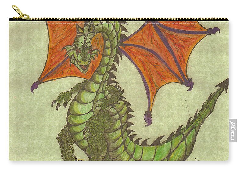 Dragon Zip Pouch featuring the painting Green Dragon by Bertie Edwards