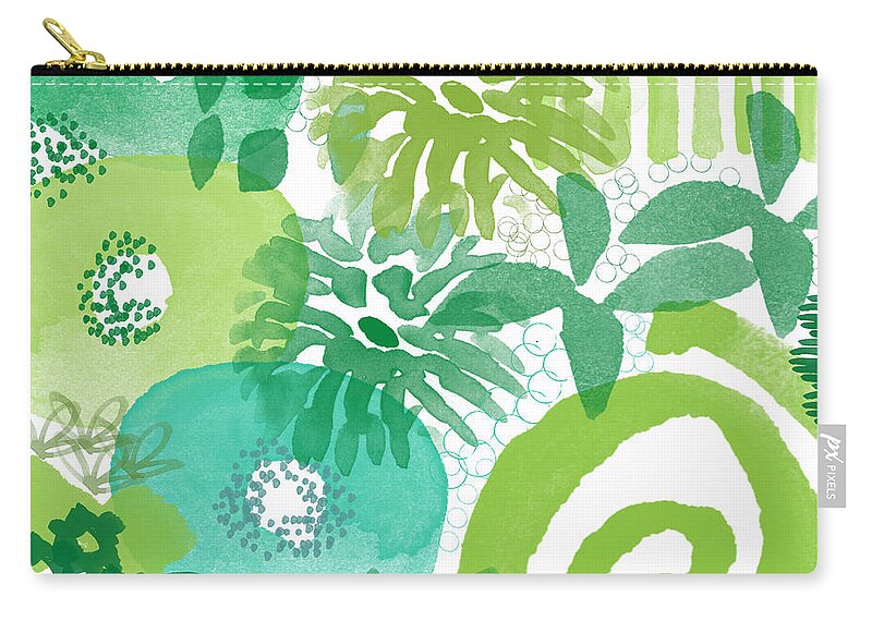 Floral Zip Pouch featuring the painting Green Garden- Abstract Watercolor Painting by Linda Woods