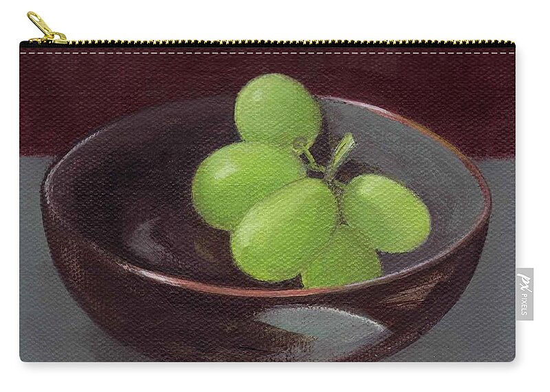 Green Zip Pouch featuring the painting Green Grapes by Kazumi Whitemoon