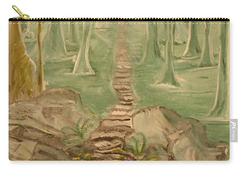 Trees Zip Pouch featuring the painting Green Mist by Suzanne Surber