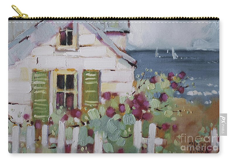 Print Zip Pouch featuring the painting Green Nantucket Shutters by Joyce Hicks