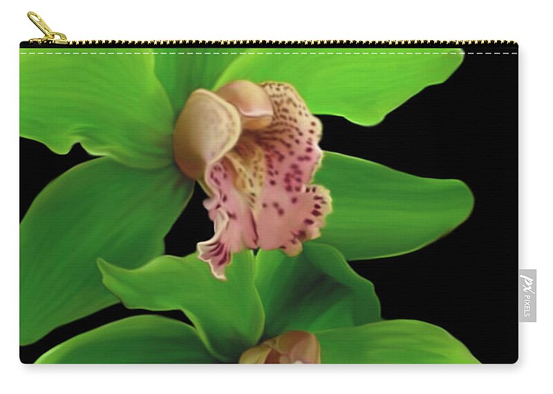 Green Zip Pouch featuring the mixed media Green Orchids by Anthony Seeker