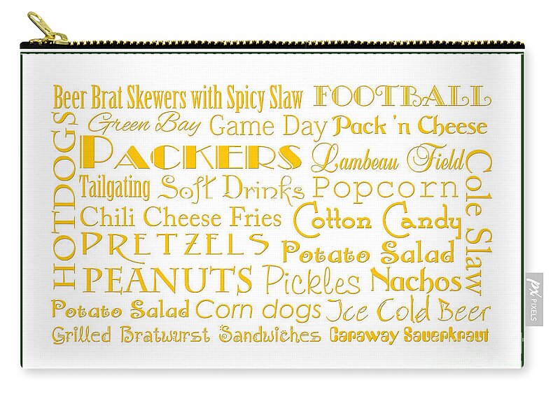 Andee Design Football Zip Pouch featuring the digital art Green Packers Game Day Food 3 by Andee Design