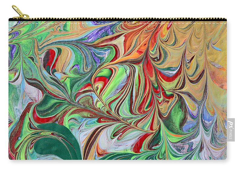 Vibrant Abstract Zip Pouch featuring the painting Green Paisley by Donna Blackhall