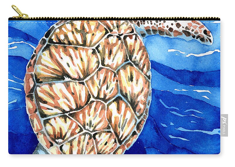 Sea Turtle Zip Pouch featuring the painting Green Sea Turtle Surfacing by Pauline Walsh Jacobson