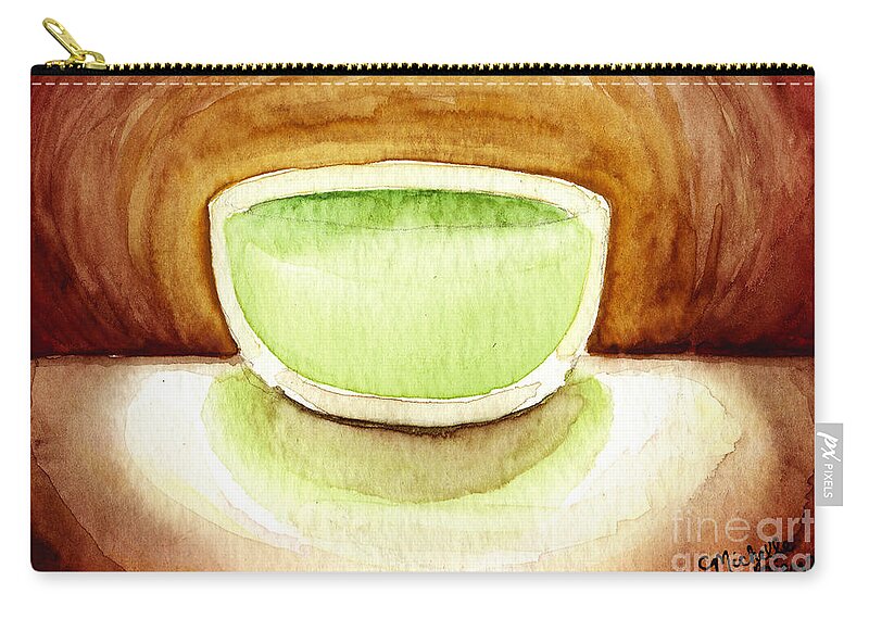 Cup Of Tea Zip Pouch featuring the painting Green Tea by Michelle Bien
