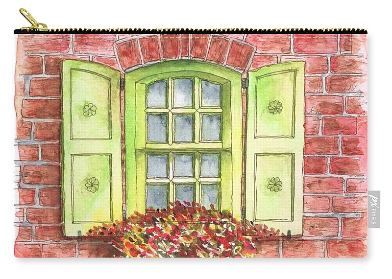 Watercolor Zip Pouch featuring the painting Green window by Carlos G Groppa
