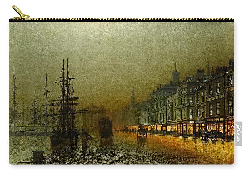 John Atkinson Grimshaw Zip Pouch featuring the painting Greenock Harbour at Night by John Atkinson Grimshaw