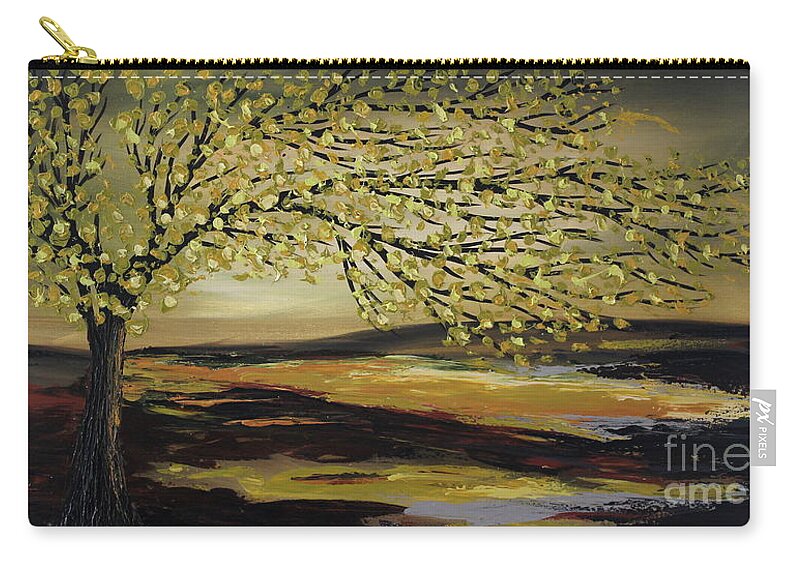 Contemporary Paintings Zip Pouch featuring the painting Greeny day by Preethi Mathialagan