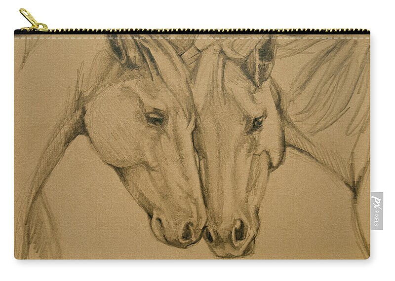 Horses Zip Pouch featuring the drawing Greetings Friend by Jani Freimann