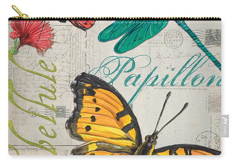 Butterfly Carry-all Pouch featuring the painting Grey Postcard Butterflies 3 by Debbie DeWitt