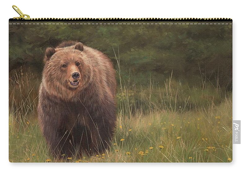 Grizzly Zip Pouch featuring the painting Grizzly by David Stribbling