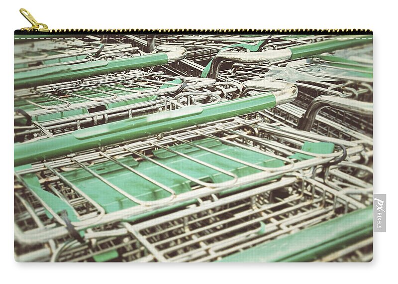 Transfer Print Zip Pouch featuring the photograph Grocery Shopping Carts by David Kozlowski
