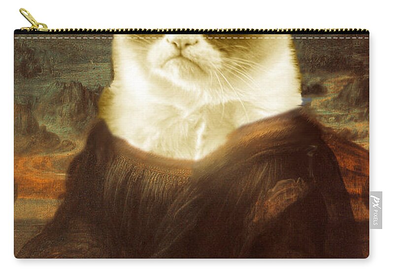 Leonardo Da Vinci Zip Pouch featuring the painting Grumpy Cat Mona Lisa by Tony Rubino