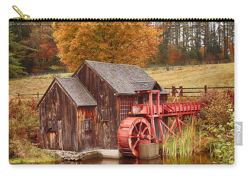 New England Mill Zip Pouch featuring the photograph Guildhall grist mill by Jeff Folger
