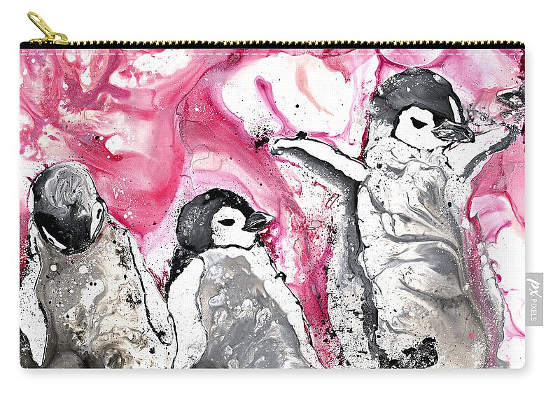 Animals Zip Pouch featuring the painting Guin-Pen's by Kasha Ritter