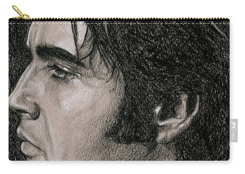 Elvis Zip Pouch featuring the drawing Guitar Man by Rob De Vries