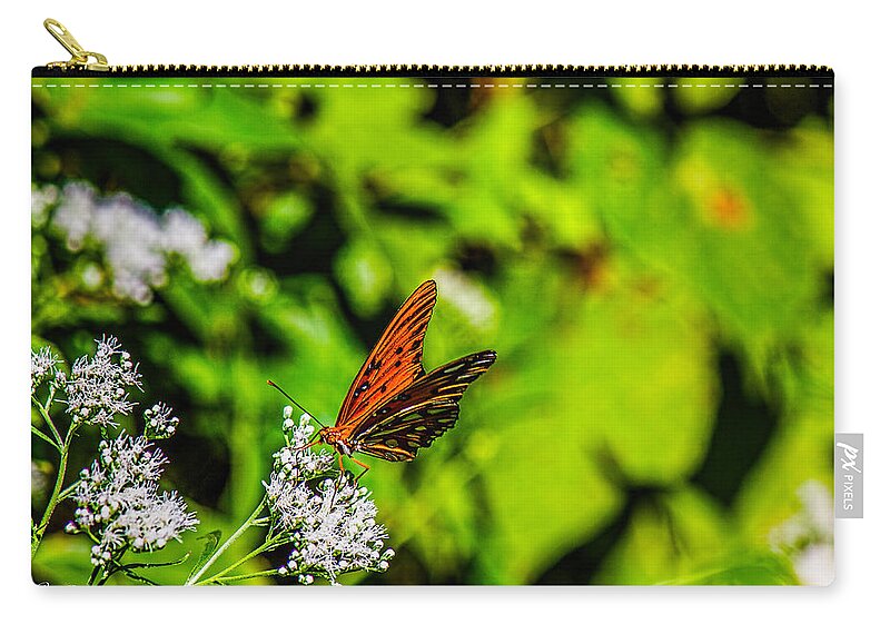 Gulf Fritillary Butterfly Zip Pouch featuring the photograph Nature - Macro - Gulf Fritillary Butterfly by Barry Jones