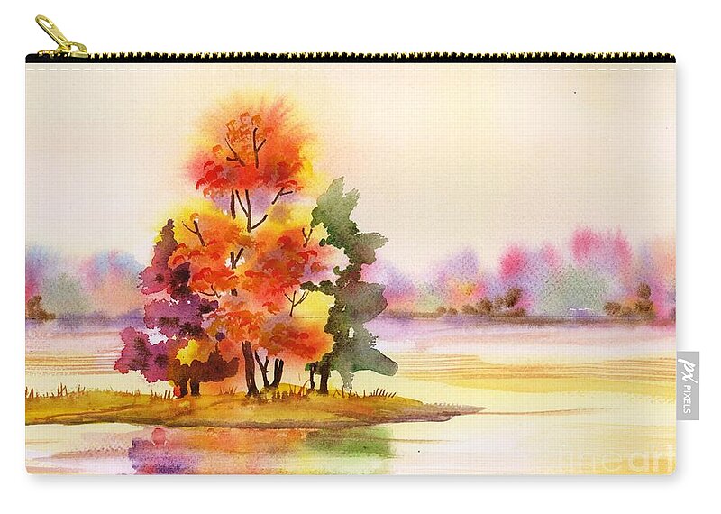 Watercolor Zip Pouch featuring the painting Gunpowder State Park in the Fall by Yolanda Koh