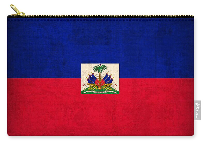 Haiti Zip Pouch featuring the mixed media Haiti Flag Vintage Distressed Finish by Design Turnpike
