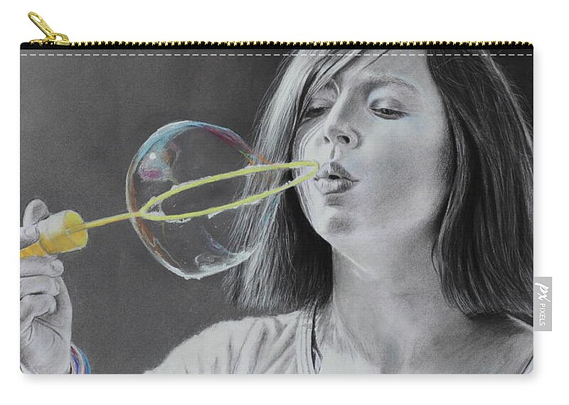 Haley Zip Pouch featuring the drawing Bubble Girl by Glenn Beasley