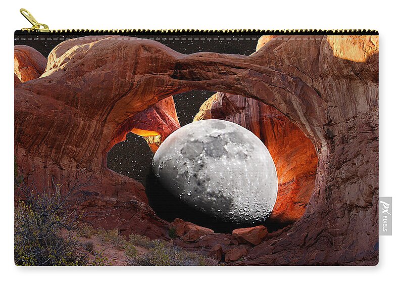 Moab Zip Pouch featuring the photograph Half Moon in Double Arch by Greg Wells