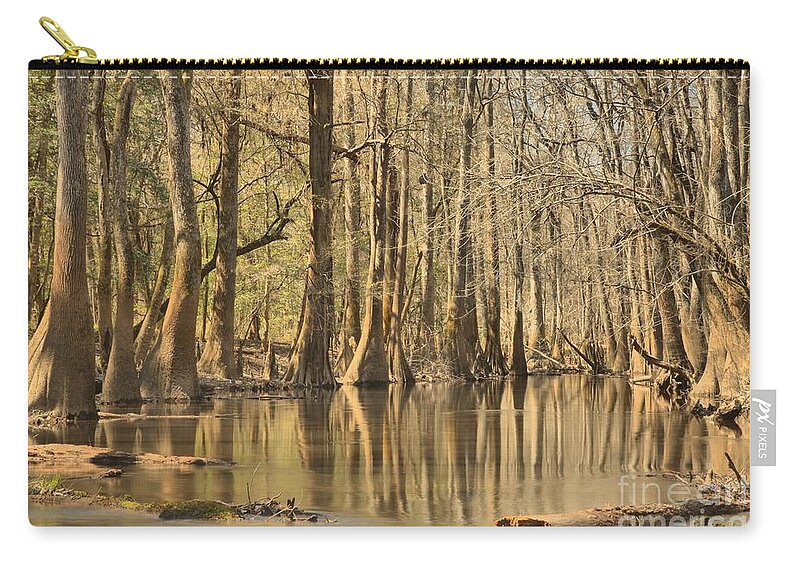Congaree National Park Zip Pouch featuring the photograph Hall Of Cypress by Adam Jewell