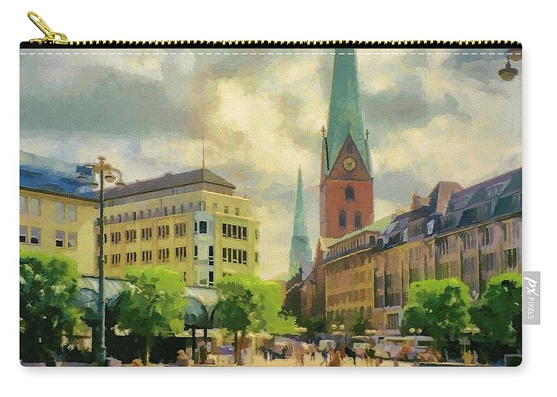 Europe Zip Pouch featuring the painting Hamburg Street Scene by Jeffrey Kolker