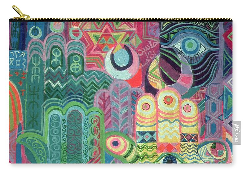 Colourful Zip Pouch featuring the photograph Hands As Amulets II, 1992 Acrylic On Canvas by Laila Shawa