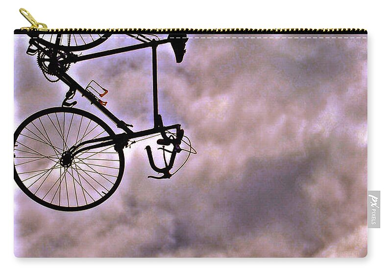 Bicycles Zip Pouch featuring the photograph Hanging Bicycle by Bill Owen