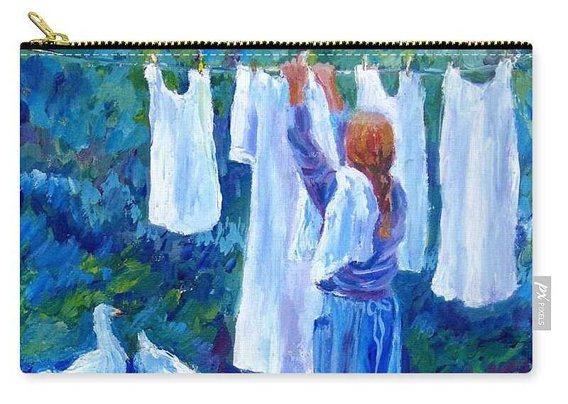 White Linen Zip Pouch featuring the painting Hanging the Whites by Trudi Doyle