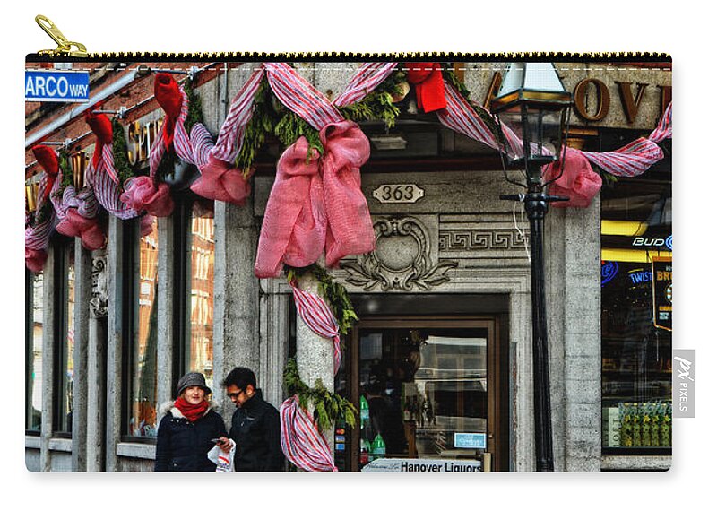 Hanover Zip Pouch featuring the photograph Hanover Liquors Decorated for Christmas by Mike Martin