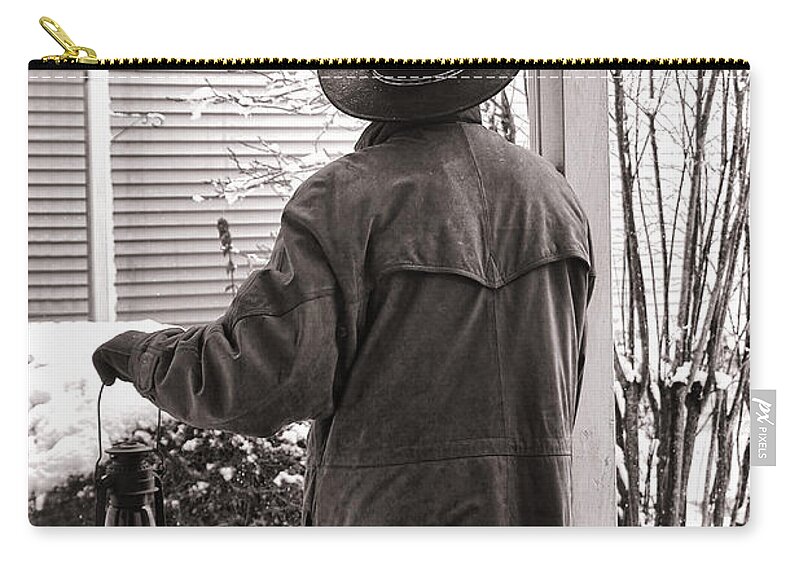 Happy Zip Pouch featuring the photograph Happy Holidays Cowboy by Olivier Le Queinec